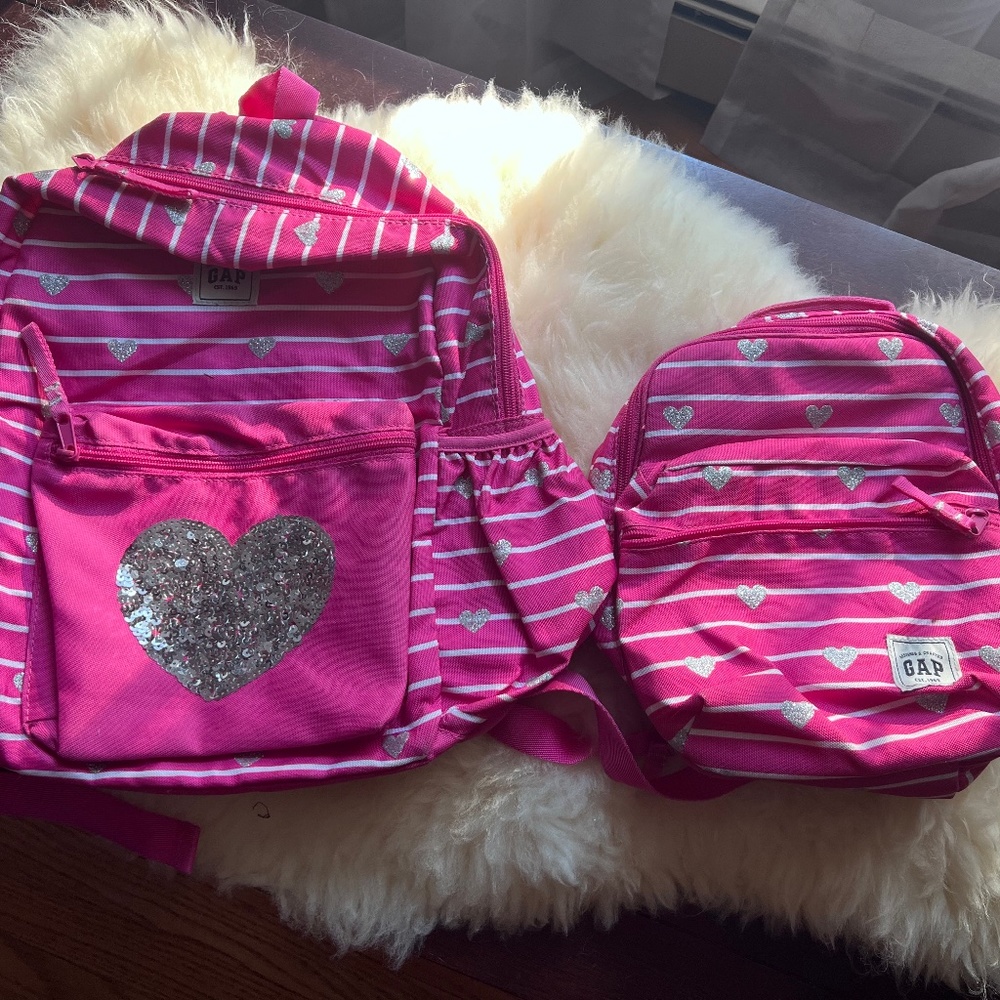 GAP School  Backpack Lunch bag set HEART SEQUIN BACKPACK - Hot pink